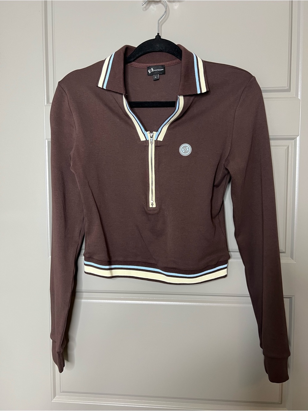 Waydamin Brown Zip-Front Long Sleeve Polo Top